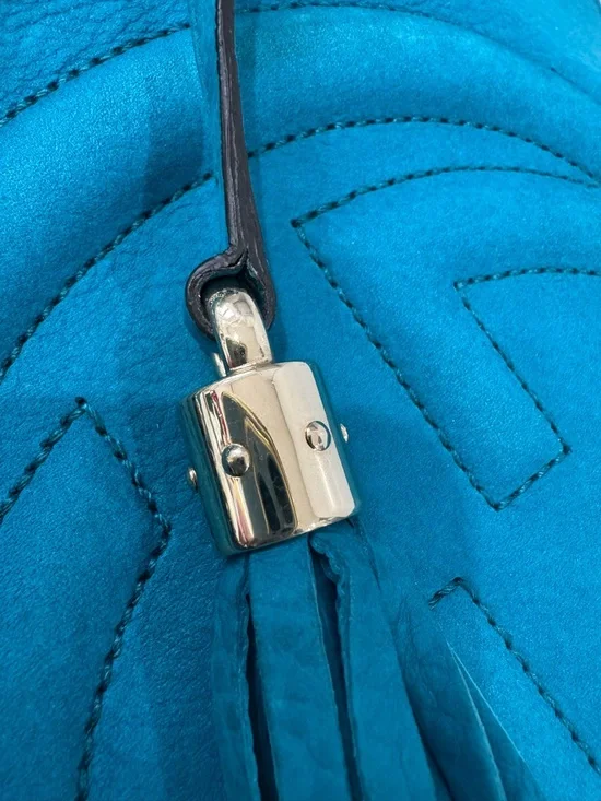 Gucci Soho  Teal Leather Shoulder Bag with Gold Chain Strap - Picture 8 of 11